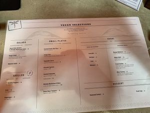 Vegan menu at Dragonfly Robata in Orlando