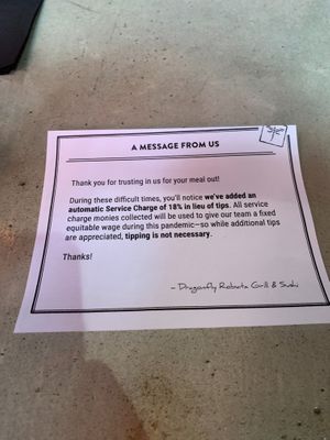 Tipping  at Dragonfly Robata in Orlando