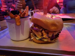Beyond Burger with sweet potato fries at BrewDog in Columbus