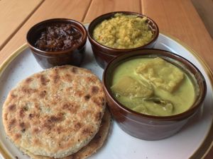 Hot Chili Pol Roti Meal why Seeni Sambol at Mirisata in Portland
