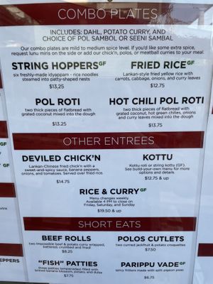 Menu at Mirisata in Portland