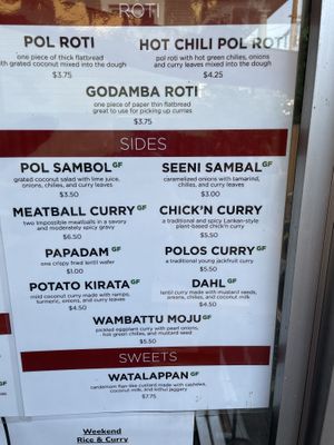 Menu at Mirisata in Portland