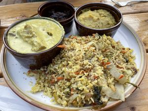 Fried rice combo platter at Mirisata in Portland