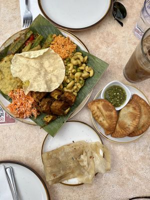 Weekend combo plate with roti and fish appetizer   at Mirisata in Portland
