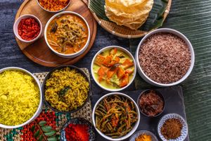 rice & curry family style for 4-5 people. at Mirisata in Portland