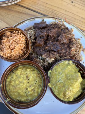 Fried rice combo curry plate  at Mirisata in Portland
