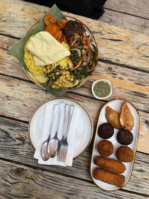 daily curry and the small bites sampler  at Mirisata in Portland