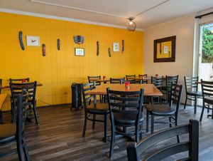 Interior seating at Mirisata in Portland