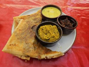 Meatball and Cheese Roti with sides at Mirisata in Portland
