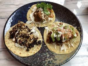 Trio of tacos at PLANTA Cocina in Toronto