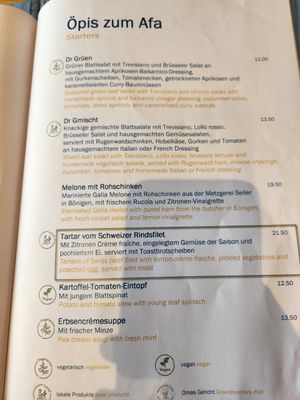 Updated menu summer 2023 at Aarmühle in Interlaken