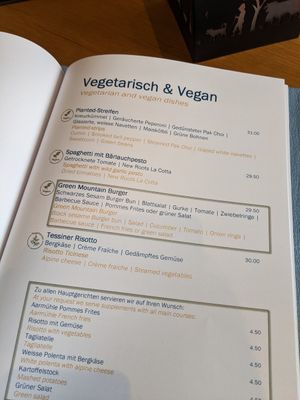 vegan menu at Aarmühle in Interlaken