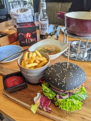 vegan burger at Aarmühle in Interlaken