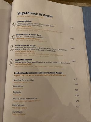 Vegan and vegetarian menu choices  at Aarmühle in Interlaken