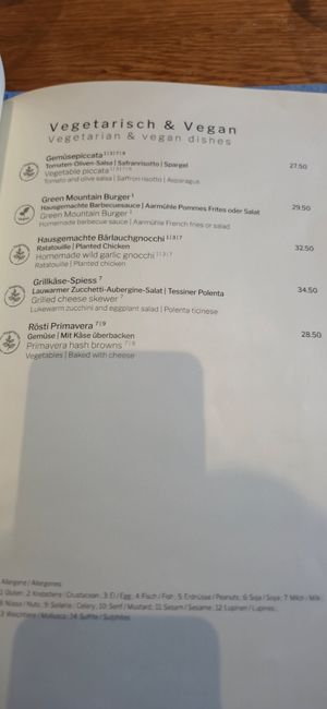 Vegan option & vegetarian options at Aarmühle in Interlaken