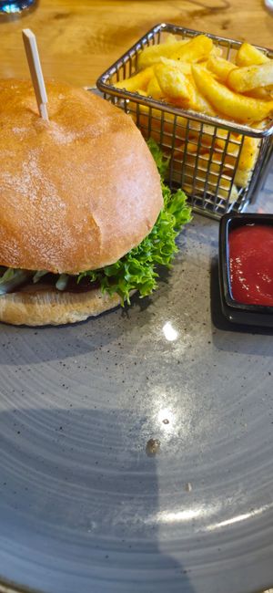 Vegan Green Mountain Burger with Chips at Aarmühle in Interlaken