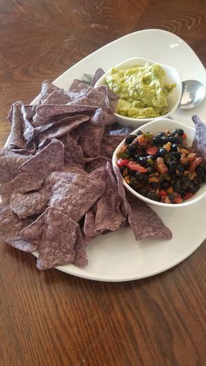 Chips, guac,  and black bean salsa at Jules' Bistro in St Cloud