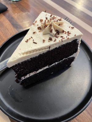 Chocolate cake with peanut butter frosting, delicious   at Jules' Bistro in St Cloud