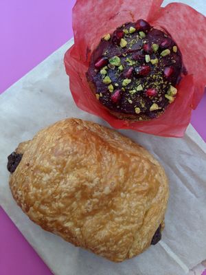 Chocolate croissant and muffin at Guevara's in Brooklyn