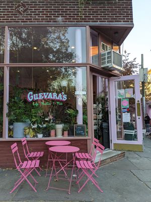 Exterior with outdoor seating at Guevara's in Brooklyn