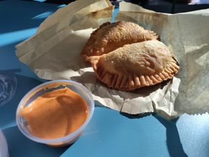 Crunchy empanadas with chipotle mayo at Guevara's in Brooklyn