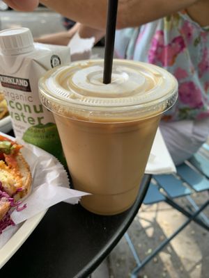 Decaf iced coffee with half and half   at Guevara's in Brooklyn