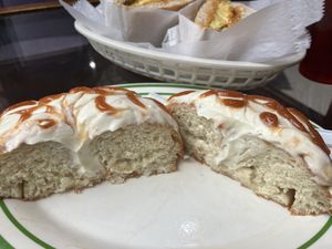 Guava cream cheese donut inside   at Guevara's in Brooklyn
