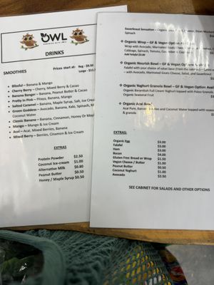 Menu  at OWL Wholefoods in Canungra