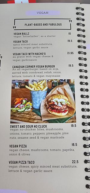 Vegan menu at Canadian Corner in Brunssum