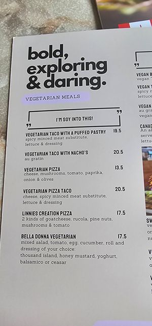 Vegetarian menu at Canadian Corner in Brunssum