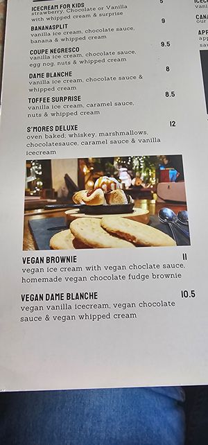 Vegan dessert menu at Canadian Corner in Brunssum