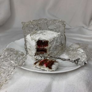 Vegan cake Winter Cherry with isomalt decor: chocolate biscuit, cherry confit, coconut cream, isomalt at M.V.Pastry in Tyumen