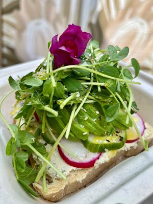 ‘Backyard Garden’ toast, topped with avocado   at Ordinarie Fare in Dayton