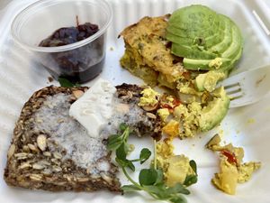 Weekend Special - Breakfast platter with vegan frittata, Norwegian seed bread, avocado and pea shoots. Demolished in five minutes!! 👌🏼👌🏼  at Ordinarie Fare in Dayton