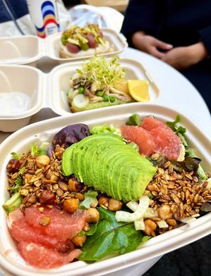Orange Buds salad. With grapefruit, fennel, avocado, savory granola, orange vinaigrette, roasted chickpeas.  at Ordinarie Fare in Dayton