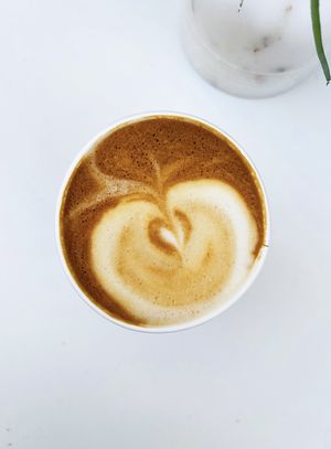 Oatmilk cappuccino. They serve Namesake Coffee.   at Ordinarie Fare in Dayton