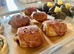 GF/V Pain Au Chocolat with rose glaze, Black tahini chip cookie  at Ordinarie Fare in Dayton