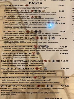 Menu at Coliseo in Benidorm