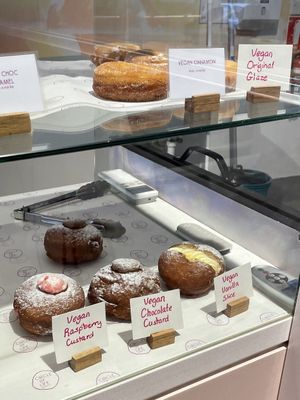A range of vegan donuts at Circle of Life. (Changes week to week, but they will take special orders. Filled donuts hit the shelves at about 11am each day.) at Circle of Life Doughnut Co in Hobart