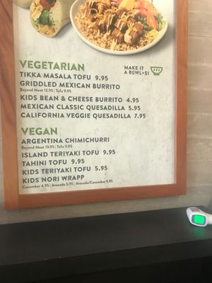 Vegan/vegetarian menu at World Wrapps in San Francisco