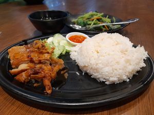 Mock chicken rice with soup at Leaf Corner 慈素 - Tai Seng in Central Singapore