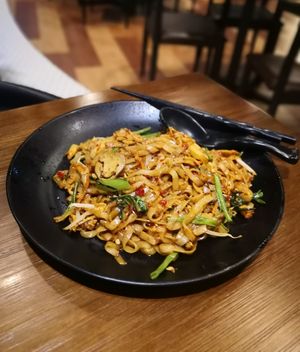 Penang fried kway teow.  Very delicious!  Remember to request for no egg to veganise it. at Leaf Corner 慈素 - Tai Seng in Central Singapore