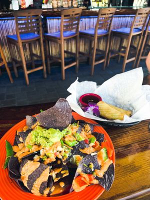 Vegan Nachos and Veggie Rolls  at The Honu in Dunedin