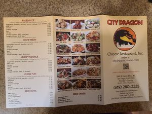 Menu at City Dragon in San Diego