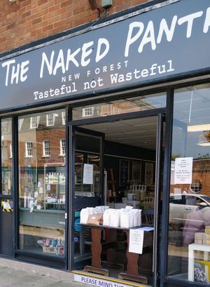 The frontage of our Zero Waste shop during lockdown.  Keeping our community supplied with flour! at The Naked Pantry & Quench New Forest in Hampshire