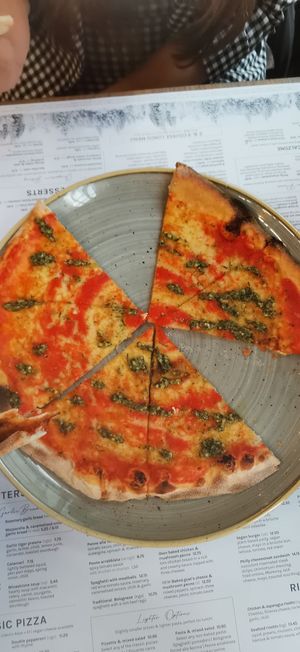 Starter - pesto an tomato garlic bread   at Wildwood in Plymouth
