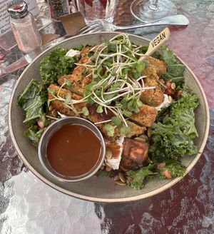 Harvest salad with seitan chicken  at Brooklyn Organic Kitchen in Mahopac