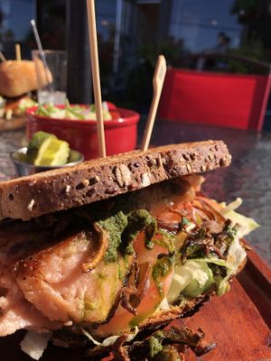 Vegan salmon with shiitake “bacon"  at Brooklyn Organic Kitchen in Mahopac