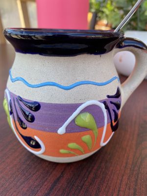 Delicious coffee with cinnamon taste in a nice cup  at Culturas Hidalgo y Oaxaca Restaurant in Salinas