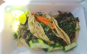 Vegan tacos with mushrooms at Culturas Hidalgo y Oaxaca Restaurant in Salinas